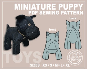 PATTERN MINIATURE PUPPY. Sewing Pattern Stuffed Toys. Digital Pack 5 sizes. Print-at-home