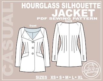 PATTERN WOMEN'S JACKET. Sewing Pattern Hourglass Silhouette Jacket. Digital Pack 5 sizes. Instant Download. Print-at-home