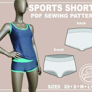 PATTERN SHORTS SPORT. Sewing Pattern Women&#39;s Shorts. Tight-fitting shorts. Digital Pack 5 sizes. Print-at-home