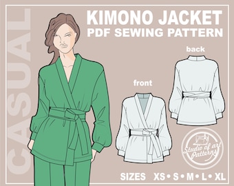 Patron de couture de veste kimono : kimono en tricot pour femme (téléchargement numérique PDF, 5 tailles XS-XL, impression à la maison A4/format traceur A0)