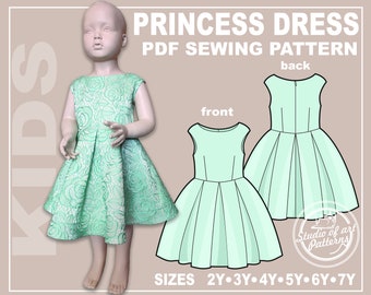 Schnittmuster für Kinderkleider: Princess Style (PDF Digital Download, 6 Grössen 2-7 Jahre, A4 Print-at-home/A0 Plotterformat)