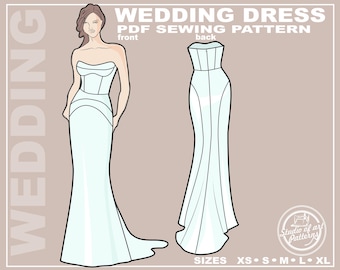 Mermaid Wedding Dress Sewing Pattern with Corset (Digital Download, 5 sizes XS-XL, A4/A0)