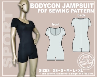Bodycon Jumpsuit Sewing Pattern for Tall Women (PDF Digital Download, 5 Sizes XS-XL, A4 Print-at-home/A0 Plotter Format)
