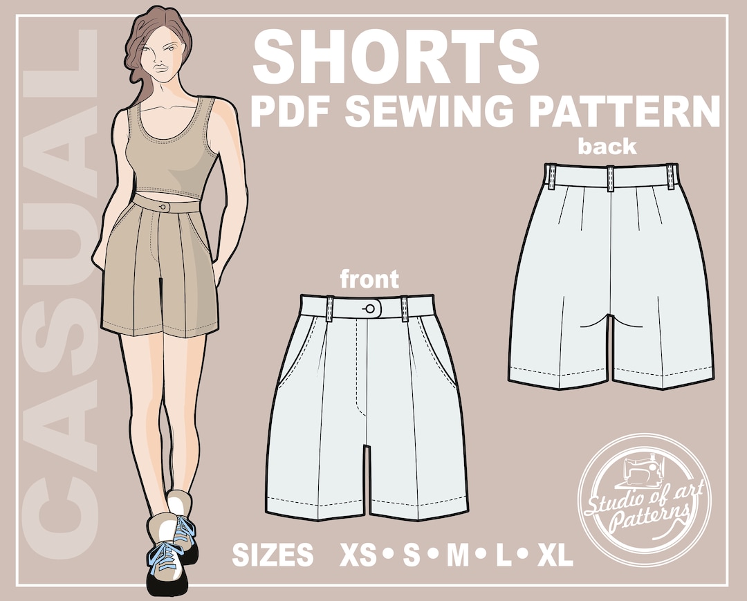 PATTERN SHORTS. Sewing Pattern Women's Shorts. Digital Pack 5 Sizes