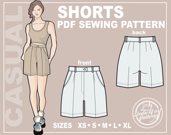 Damen Shorts Schnittmuster PDF Digital Download, 5 Grössen XS-XL, A4 Print-at-home/A0 Plotter Format)