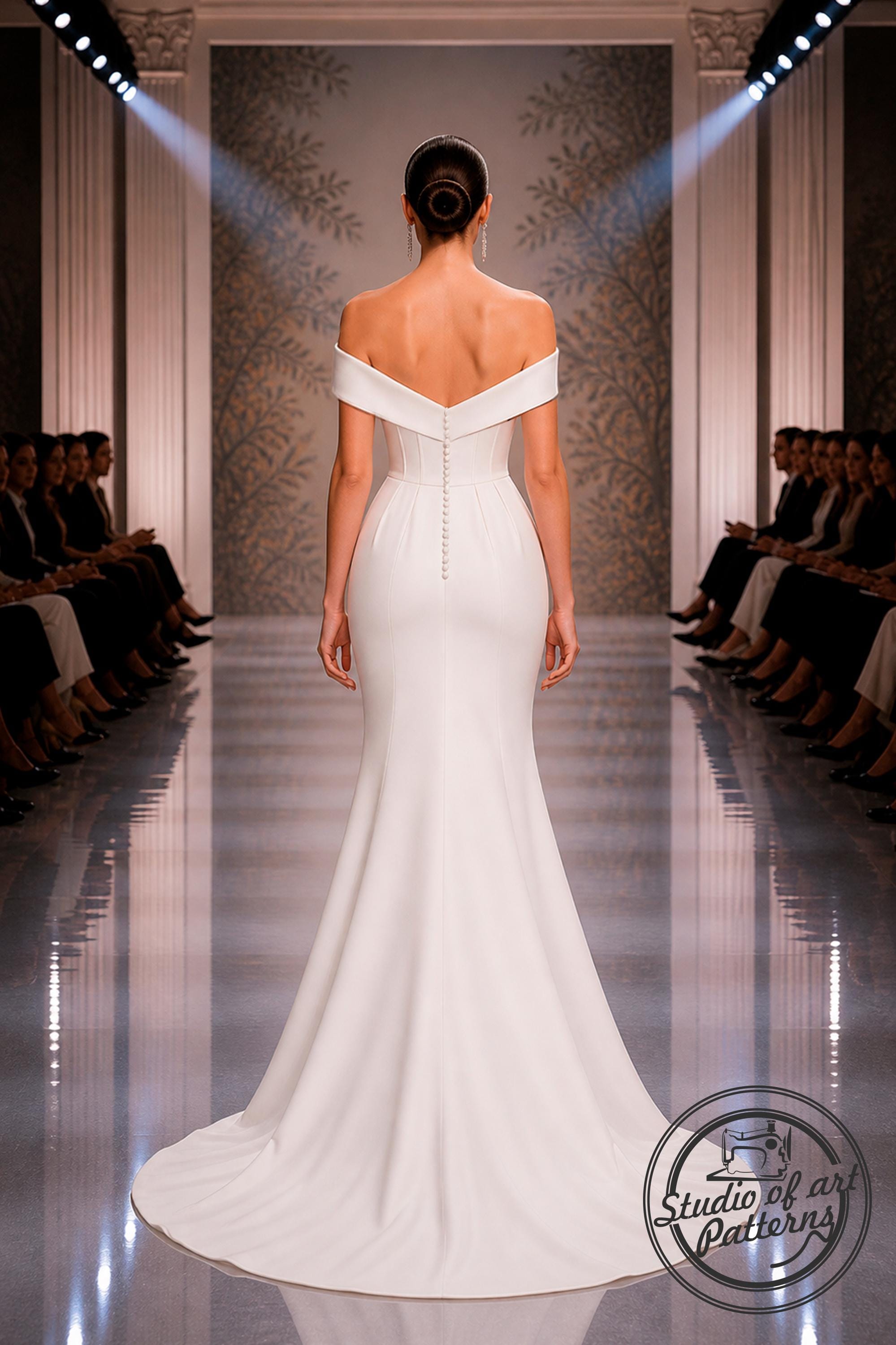 off shoulder mermaid dress pattern Off-shoulder Wedding Dress Sewing Pattern: Mermaid Gown With Train (PDF  Digital, 5 Sizes XS-XL, A4 Print-at-home/ A0 Plotter Format)