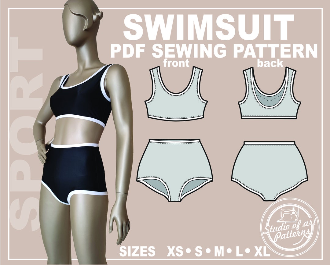 PATTERN WOMEN'S SWIMSUIT. Sewing Pattern Swimsuit. Digital Pack 5 Sizes