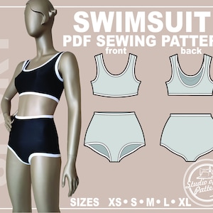 PATTERN WOMEN&#39;S SWIMSUIT. Sewing Pattern Swimsuit. Digital Pack 5 sizes. Instant Download. Print-at-home