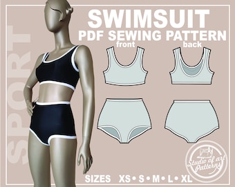 PATTERN WOMEN'S SWIMSUIT. Sewing Pattern Swimsuit. Digital Pack 5 sizes. Instant Download. Print-at-home