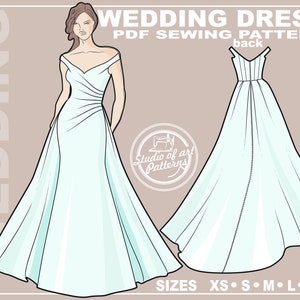 PATTERN WEDDING DRESS. Sewing Pattern Wedding gown with Train. Digital Pack 5 sizes. Instant Download.