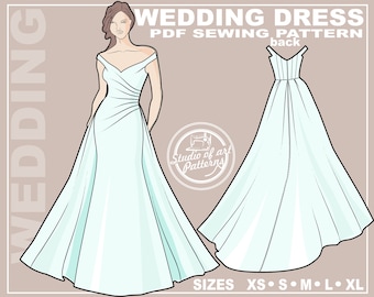 Wedding Gown Sewing Pattern: Corset Bodice, Detachable Train (PDF Digital Download, 5 Sizes XS-XL, A4 Print-at-home/A0 Plotter Format)