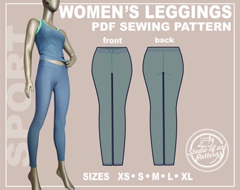 Pode incluir: Um padrão de costura PDF para leggings femininas. O padrão inclui instruções para a frente e as costas das leggings. O padrão está disponível nos tamanhos XS, S, M, L e XL.