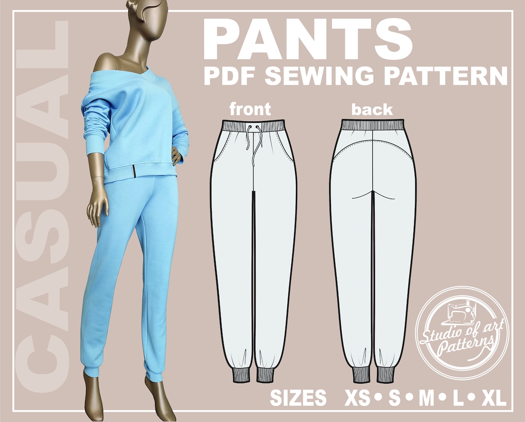 PATTERN WOMEN'S PANTS. Sewing Pattern Trousers. Digital Pack 5 Sizes