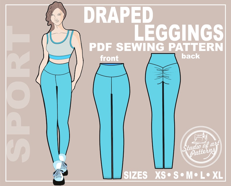 PATTERN DRAPED LEGGINGS. Sewing Pattern. Digital Pack 5 Sizes. Etsy