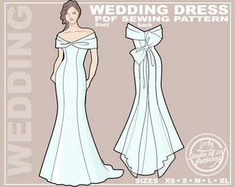 PATTERN WEDDING DRESS. Sewing Pattern Mermaid silhouette Bridal Dress. Digital Pack 5 sizes. Instant Download. Print-at-home