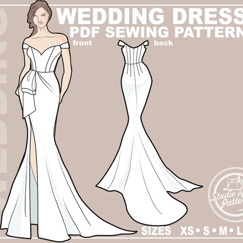 off shoulder mermaid dress pattern Off-the-shoulder Gown Sewing Pattern Mermaid Evening Dress (PDF Pattern)