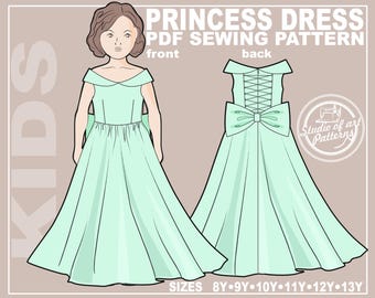 Schnittmuster für Kinderkleider: Princess Style, Grössen 8-13 Jahre (PDF Digital Download, A4 Print-at-home/A0 Plotter Format)