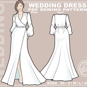 Wedding Dress Sewing Pattern: Misses' Wrap Dress (PDF Digital Download, 5 Sizes XS-XL, A4 Print-at-home/A0 Plotter Format)