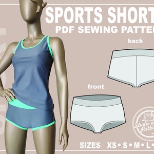 Puede incluir: Un patrón de costura PDF para pantalones cortos deportivos. El patrón incluye instrucciones para la parte delantera y trasera de los pantalones cortos. El patrón está disponible en las tallas XS, S, M, L y XL.