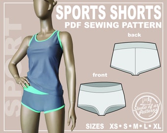 PATTERN SHORTS SPORT. Sewing Pattern Women's Shorts. Tight-fitting shorts. Digital Pack 5 sizes. Instant Download. Print-at-home