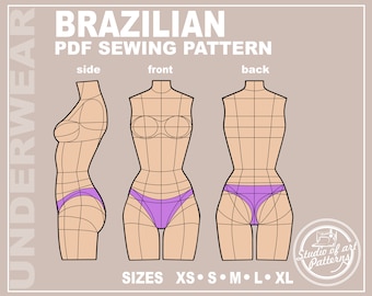 Brazilian Briefs Sewing Pattern: Women's Underwear (PDF Digital Download, 5 Sizes XS-XL, A4 Print-at-home/A0 Plotter Format)