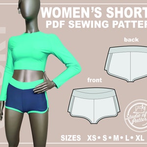 Patron de couture pour shorts de sport pour femme (téléchargement numérique PDF, 5 tailles XS-XL, impression à la maison A4/format traceur A0)