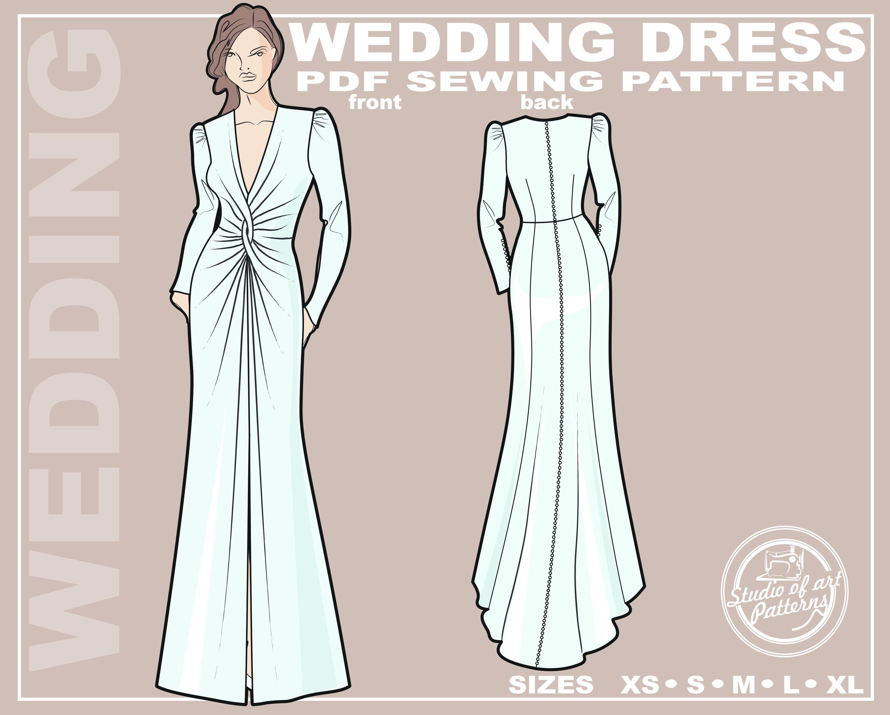 PATTERN WEDDING DRESS. Sewing Pattern Draped Evening Gown. Digital Pack ...