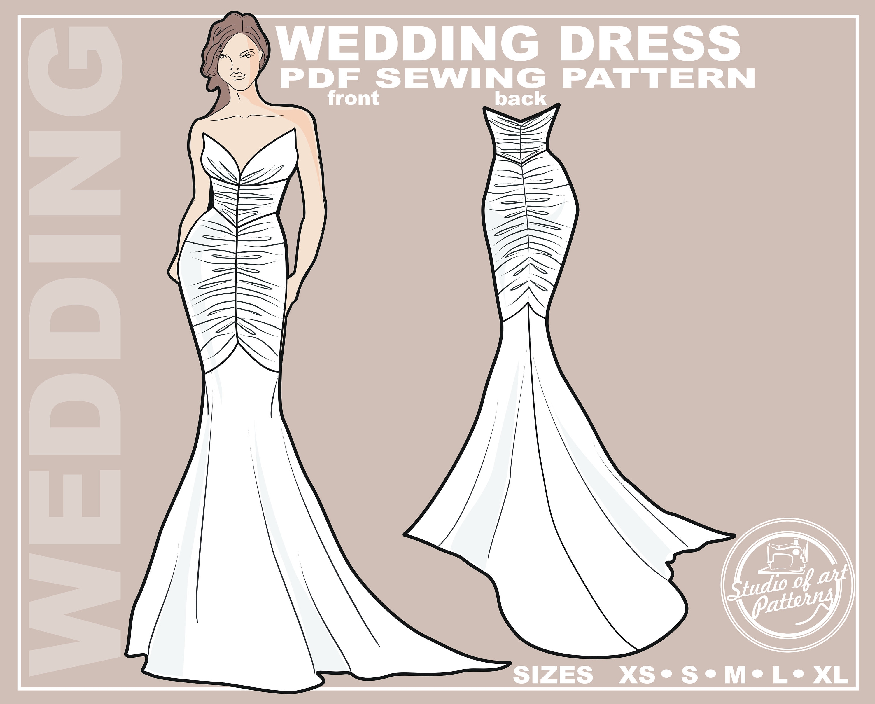Mermaid Wedding Dress Sewing Pattern: Pleated Formal Gown (PDF Digital  Download, 5 Sizes XS-XL, A4 Print-at-home /A0 Plotter Format) - Etsy