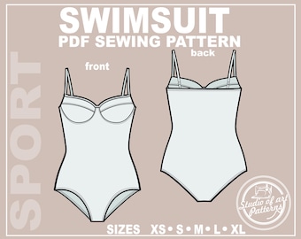 Damen Badeanzug Schnittmuster (PDF Digital Download, 5 Grössen XS-XL, A4 Print-at-Home / A0 Plotter Format)