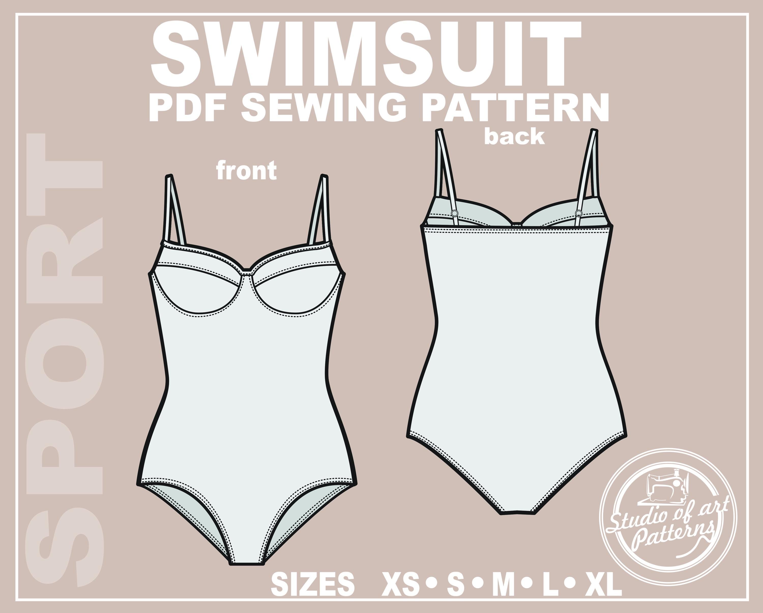 Women's Fitted Swimsuit Sewing Pattern (PDF Digital Download, 5 Sizes ...