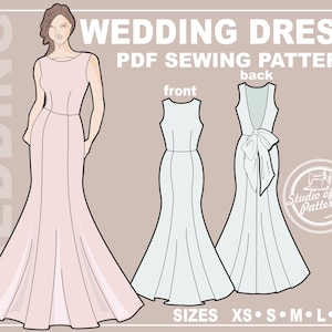 PATTERN WEDDING DRESS. Sewing Pattern Backless Wedding Dress. Digital Pack 5 sizes. Instant Download. Print-at-home