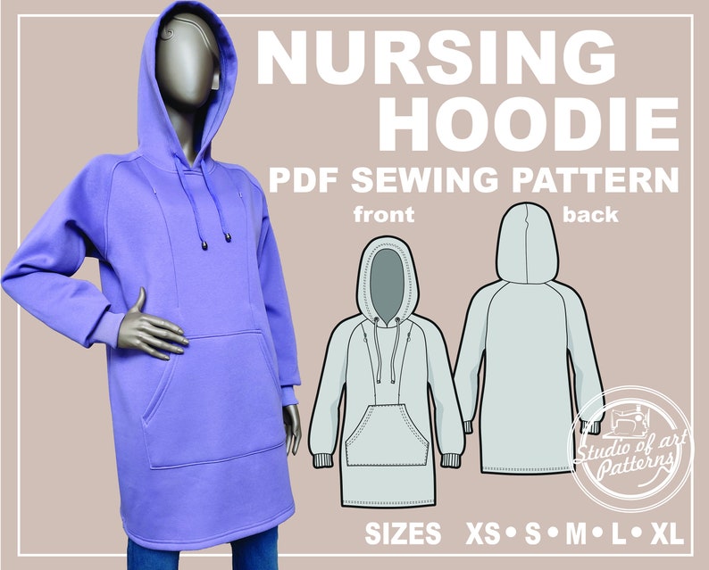 PATTERN NURSING HOODIE. Sewing Pattern. Digital Pack 5 Sizes. Etsy