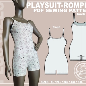 PATTERN BODYCON PLAYSUIT. Sewing Pattern Bodysuit-Romper Plus Sizes. Digital Pack 5 sizes. Instant Download. Print-at-home