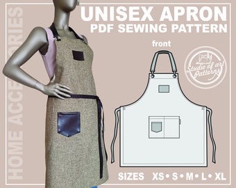 PATTERN UNISEX APRON. Sewing Pattern. Digital Pack 5 sizes. Instant Download. Print-at-home