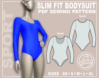 Puede incluir: Un patrón de costura PDF para un body de ajuste delgado con mangas largas. El patrón incluye instrucciones para las piezas delantera y trasera. El patrón está disponible en las tallas XS, S, M, L y XL.