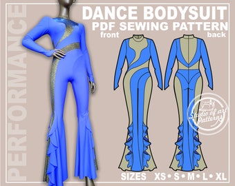 PATTERN DANCE BODYSUIT. Sewing Pattern Jampsuit. Digital Pack 5 sizes. Instant Download. Print-at-home