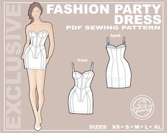 Elegant Cocktail Dress Pattern | Party Dress Sewing Pattern (PDF Digital Download, 5 Sizes XS-XL, A4 Print-at-Home/ A0 Plotter Format)