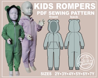PATTERN KIDS ROMPERS. Sewing Pattern Overalls for Children. Digital Pack 6 sizes. Print-at-home