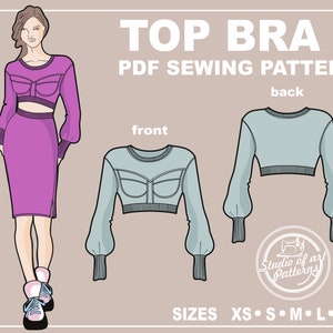 PATTERN TOP. Sewing Pattern Top Bra. Digital Pack 5 Sizes. Instant ...