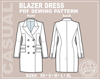 PATTERN BLAZER DRESS. Sewing Pattern Blazer Dress. Digital Pack 5 sizes. Instant Download. Print-at-home