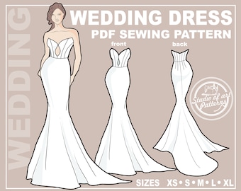 VESTIDO DE NOIVA COM ESTAMPA. Molde de costura para vestido de noiva com espartilho. Pacote digital com 5 tamanhos. Download instantâneo. Imprima em casa.
