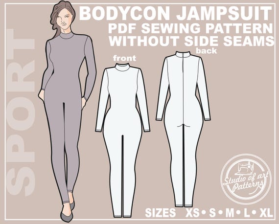 PATTERN BODYCON JUMPSUIT. Sewing Pattern Elastic Bodysuit PATTERN BODYCON JUMPSUIT. Sewing Pattern Elastic Bodysuit