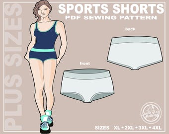 Plus Size Pattern for fitted Sports Shorts (PDF Digital Download, 4 Sizes XL-4XL, A4 Print-at-home/A0 Plotter Format)