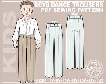 Boys Dance Trousers Sewing Pattern: Kids 7 sizes 8-14 Years (PDF Digital Download, A4 Print-at-home/A0 Plotter Format)