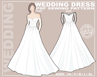 Classic Wedding Dress Sewing Pattern: Corset and Ball Gown Skirt (PDF Digital, 5 Sizes XS-XL, A4 Print-at-home/A0 Plotter Format)