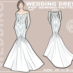 PATTERN WEDDING DRESS. Sewing Pattern Wedding gown with lace. Digital Pack 5 sizes. Instant Download.