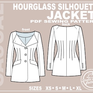 Sanduhr Jacke Schnittmuster: Tailliert, Gefüttert (PDF Digital Download, 5 Grössen XS-XL, A4 Print-at-home/A0 Plotter Format)