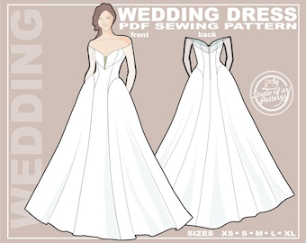 Schnittmuster für ein elegantes Hochzeitskleid mit Korsett und Rock (PDF Digital, XS-XL, A4 Print-at-home/A0 Plotter Format)