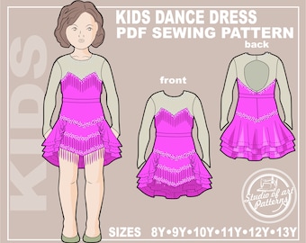 PATTERN KIDS DRESS. Sewing Pattern Kids Dress for Latin American Dancing. Digital Pack 6 sizes. Instant Download. Print-at-home