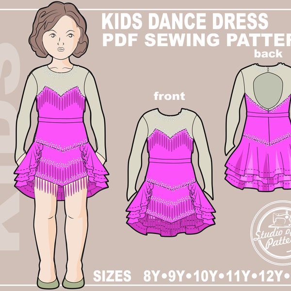 PATTERN KIDS DRESS. Sewing Pattern Kids Dress for Latin American Dancing. Digital Pack 6 sizes. Instant Download. Print-at-home